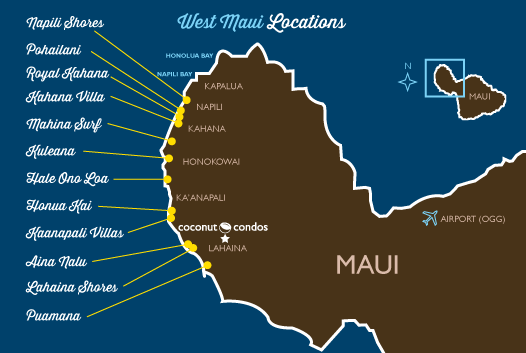 Coconut Condos West Maui vacation rental locations map
