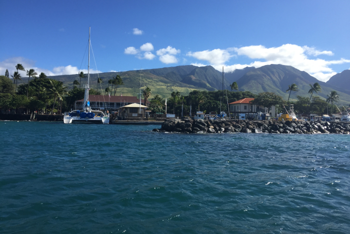 Lahaina, Maui, Lahaina Harbor and West Side Mountains, view from the ocean.